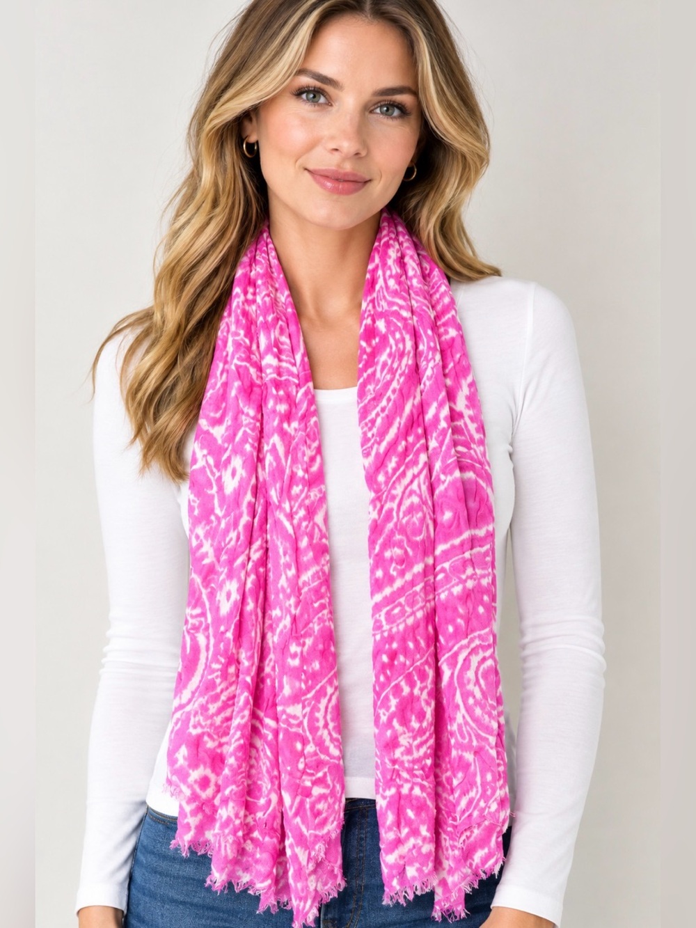 Women’s Pink White Textured Scarf SM 124